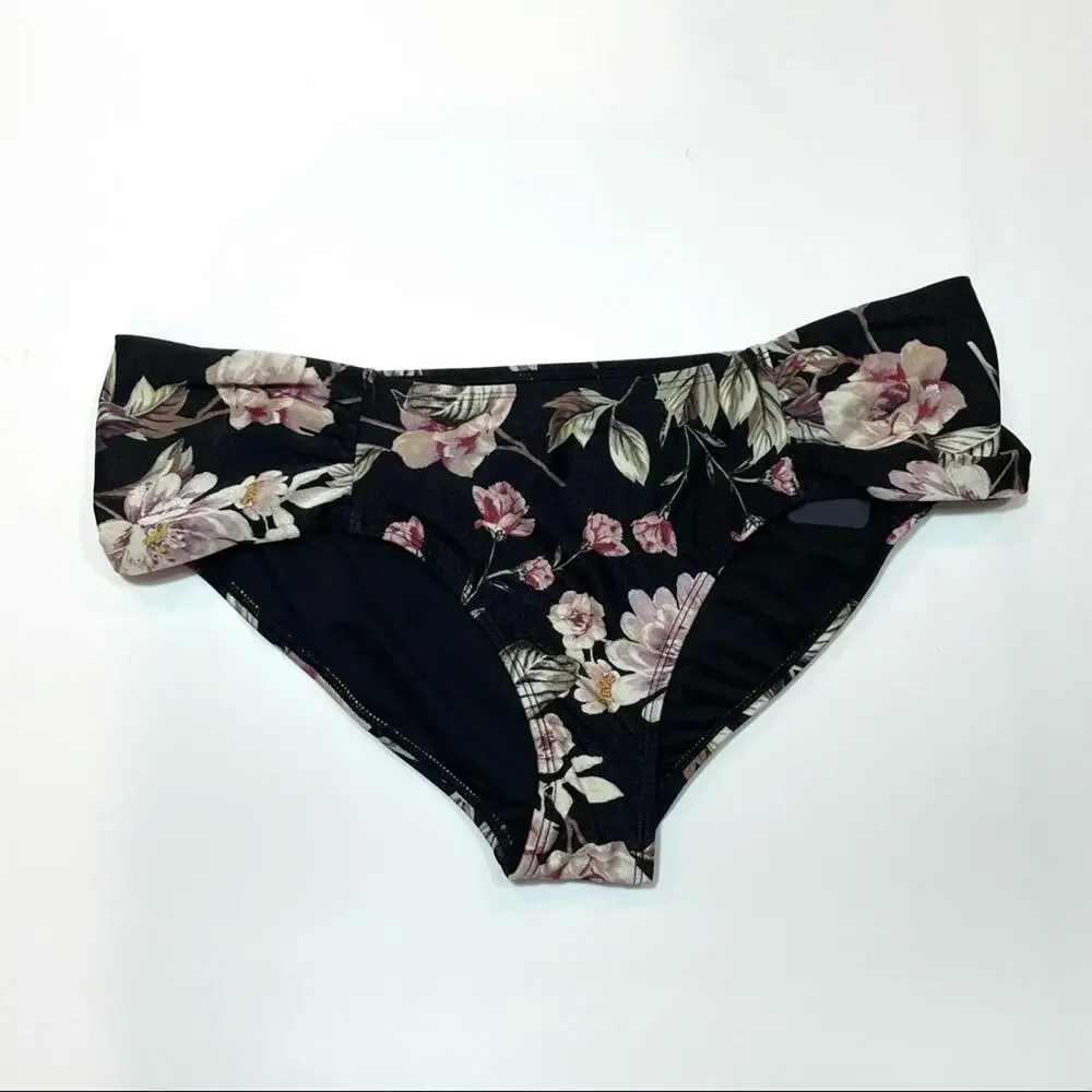Rachel Roy Floral Ruched side swim bikini bottom